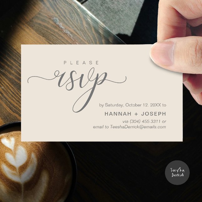 RSVP Hochzeiten per Telefon oder E-Mail Begleitkarte (Wedding invitation RSVP via Phone or email respond reminder Enclosure Card in aesthetic Cream Grey)