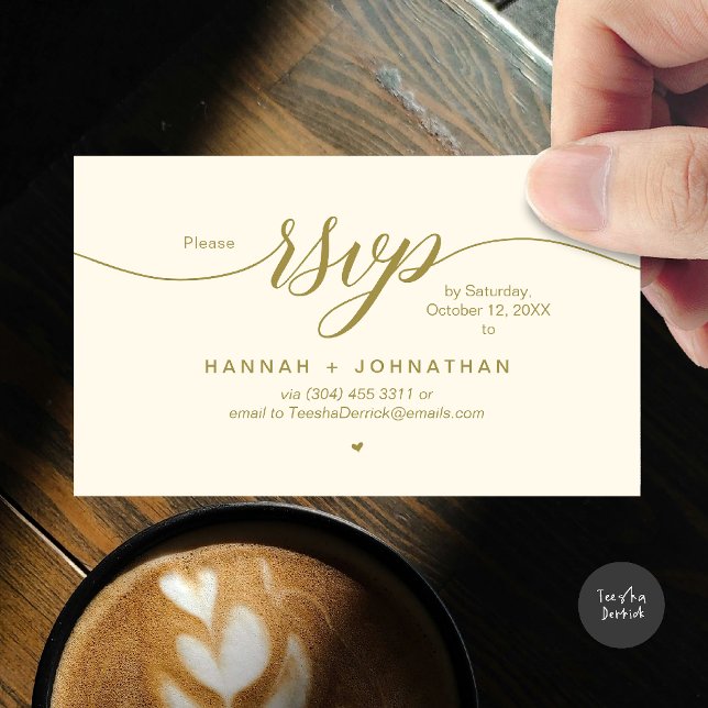 RSVP Hochzeiten per Telefon oder E-Mail Begleitkarte (Wedding invitation RSVP via Phone or email respond reminder Enclosure Card in aesthetic yellow gold)