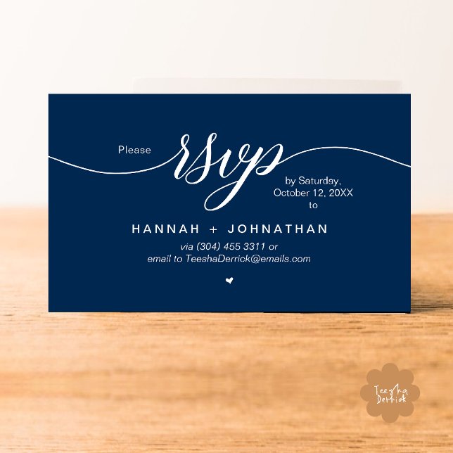 RSVP Hochzeiten per Telefon oder E-Mail Begleitkarte (Wedding invitation RSVP via Phone or email respond reminder Enclosure Card in aesthetic Navy Blue)