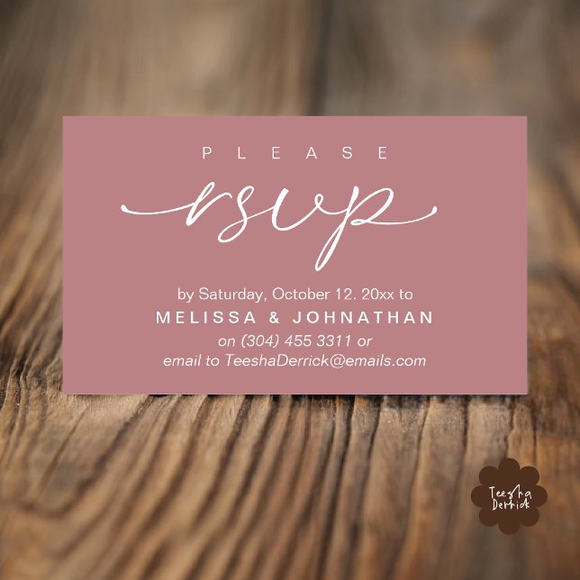 RSVP Hochzeiten per Telefon oder E-Mail Begleitkarte (Wedding RSVP via Phone or email text sms website Enclosure Card Dinner Invites Dusty rose pink)