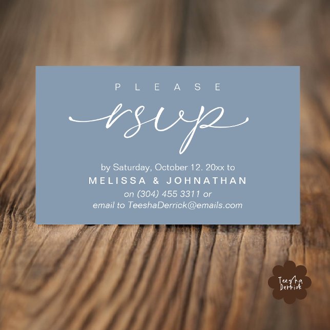 RSVP Hochzeiten per Telefon oder E-Mail Begleitkarte (Wedding RSVP via Phone or email text sms website Enclosure Card Dinner Invites Respond Dusty Blue)