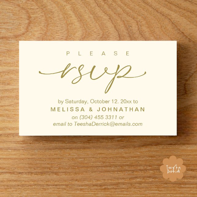 RSVP Hochzeiten per Telefon oder E-Mail Begleitkarte (Wedding RSVP via Phone or email text sms website Enclosure Card Dinner Invites Yellow Gold)