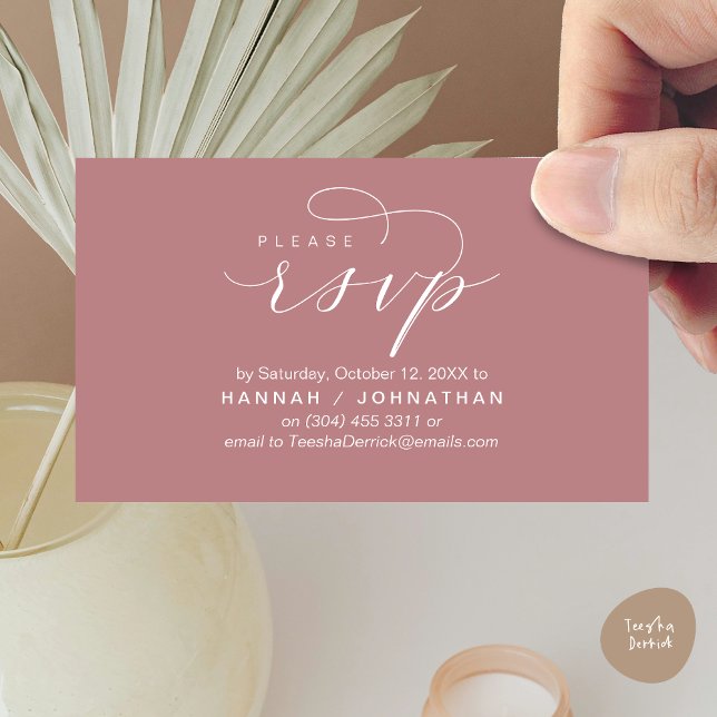 RSVP Hochzeiten per Telefon oder E-Mail Begleitkarte (Wedding Invitation RSVP Respond via Phone or email Online Enclosure Card, Dusty Rose Pink)