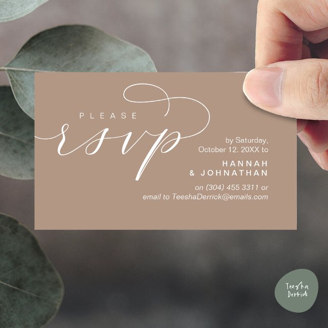 RSVP Hochzeiten per Telefon oder E-Mail Begleitkarte (Wedding Invitation RSVP Respond via Phone or email Online Enclosure Card, Taupe Earthy Brown)