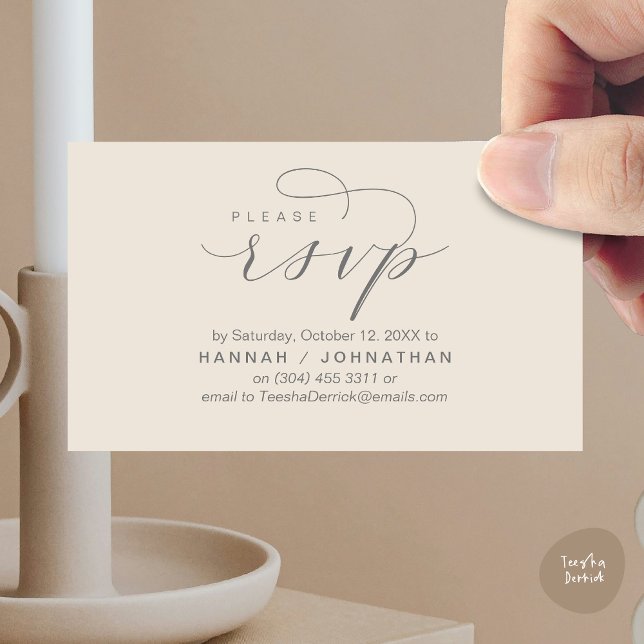 RSVP Hochzeiten per Telefon oder E-Mail Begleitkarte (Wedding Invitation RSVP Respond via Phone or email Online Enclosure Card, Cream Grey)
