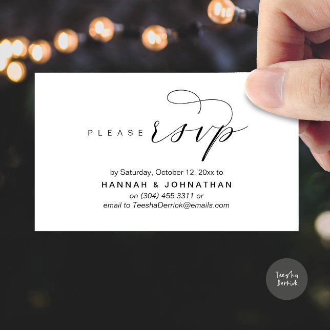 RSVP Hochzeiten per Telefon oder E-Mail Begleitkarte (Wedding RSVP via Phone or email respond Enclosure Card, Lunch, Brunch, Dinner, Party, White Black)