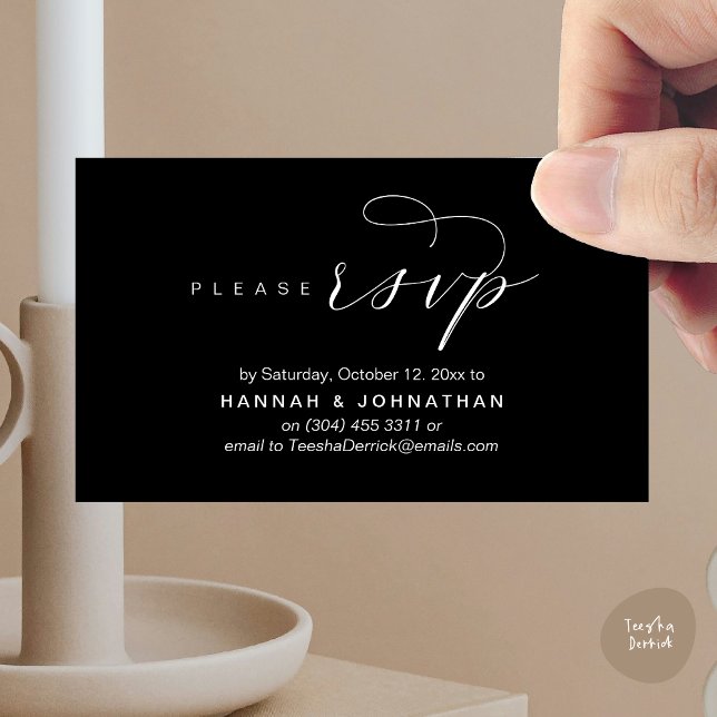 RSVP Hochzeiten per Telefon oder E-Mail Begleitkarte (Wedding RSVP via Phone or email respond Enclosure Card, Lunch, Brunch, Dinner, Party, Classy Black)
