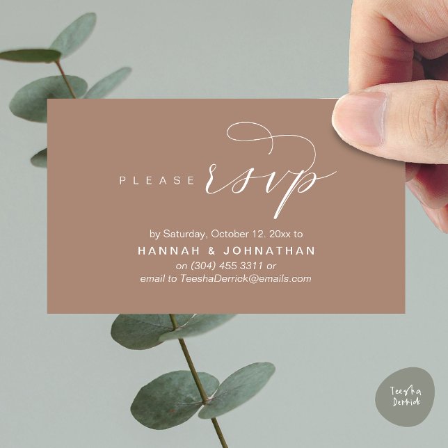 RSVP Hochzeiten per Telefon oder E-Mail Begleitkarte (Wedding RSVP via Phone or email respond Enclosure Card, Lunch, Brunch, Dinner, Party, Taupe Earthy)