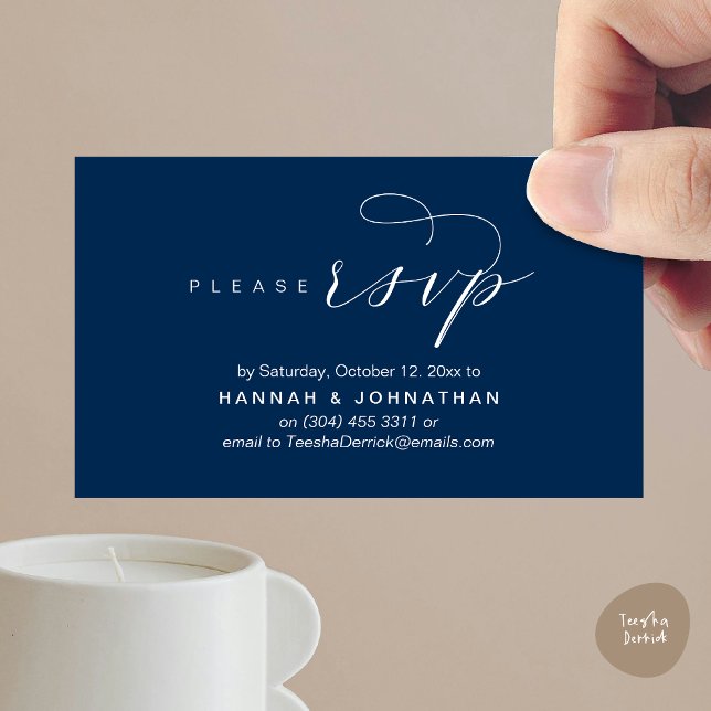 RSVP Hochzeiten per Telefon oder E-Mail Begleitkarte (Wedding RSVP via Phone or email respond Enclosure Card, Lunch, Brunch, Dinner, Party, Navy Blue)