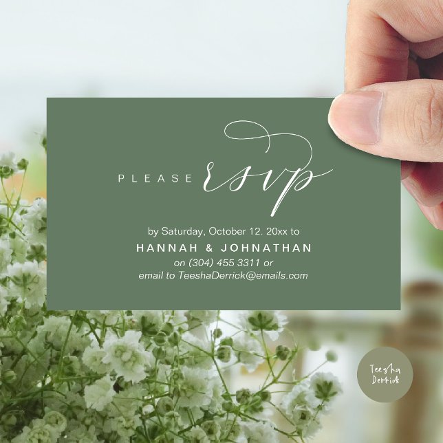RSVP Hochzeiten per Telefon oder E-Mail Begleitkarte (Wedding RSVP via Phone or email respond Enclosure Card, Lunch, Brunch, Dinner, Party, Greenery Sage)