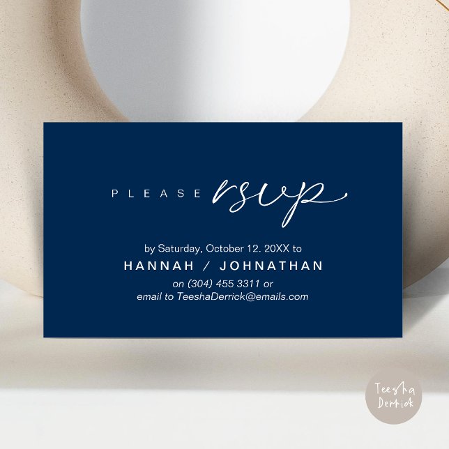 RSVP Hochzeiten per Telefon oder E-Mail Begleitkarte (Wedding RSVP via Phone, email, website, respond, Enclosure Card, Classy Navy Blue)