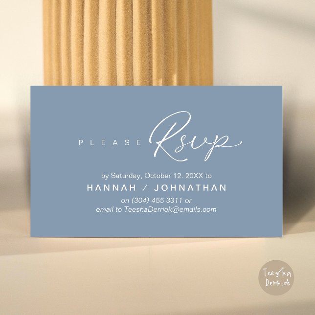 RSVP Hochzeiten per Telefon oder E-Mail Begleitkarte (Wedding RSVP via Phone, email, website, respond, Enclosure Card, Classy Dusty Blue)
