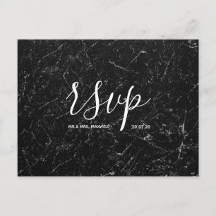 Rsvp-Hochzeitkarte Black Marble Script Postcard Einladungspostkarte