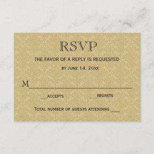 RSVP-Hochzeitkarte / Gold & Maroon Damask RSVP Karte