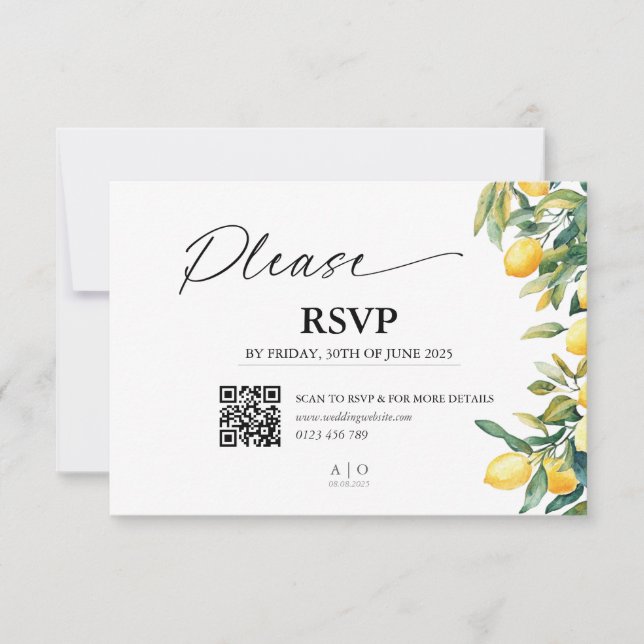 RSVP-Hochzeitkarte mit QR-Code - Zitronen, Italien RSVP Karte (Vorderseite)