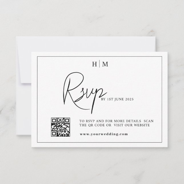Rsvp-Hochzeitkarte , Monogramm-uAwg mit QR-Code RSVP Karte (Vorderseite)
