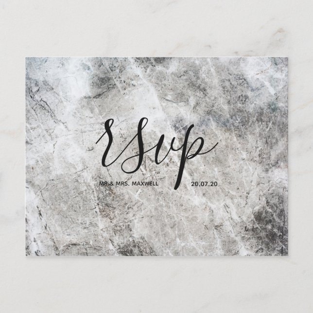 Rsvp-Hochzeitkarte | Postkarte mit Stone Marble Sc (Vorderseite)