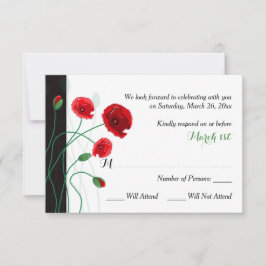 RSVP-Hochzeitkarte | Red Poppies | Schwarz, Grün RSVP Karte
