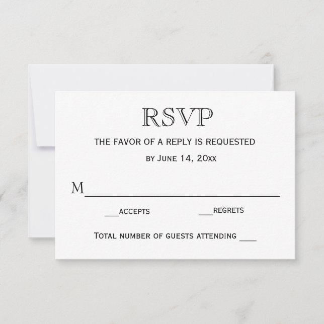 RSVP-Hochzeitkarte / Schwarz/Weiß RSVP Karte (Vorderseite)