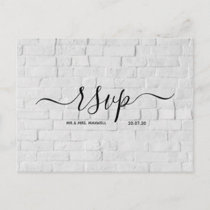 Rsvp-Hochzeitkarte   White Brick Script Postcard Einladungspostkarte