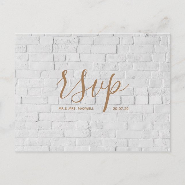 Rsvp-Hochzeitkarte | White Brick Script Postcard Einladungspostkarte (Vorderseite)