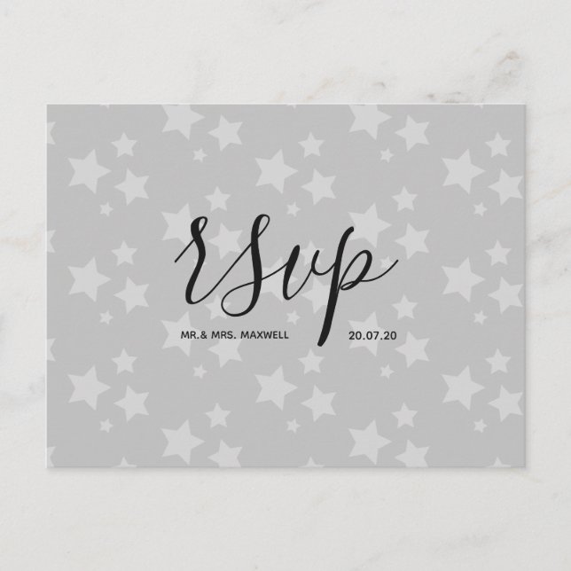 Rsvp-Hochzeitkarte | White Stars Script Postcard Einladungspostkarte (Vorderseite)