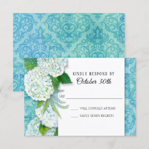 RSVP Hochzeitsflorales Hydrangeen Aqua Damast Must Einladung