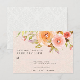 RSVP Hochzeitsflorales Rosa Rosen-Wasserfarben-Lau Einladung