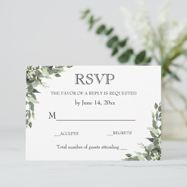 RSVP-Hochzeitskarte / Eukalyptus Greenery RSVP Karte (Stehend Vorderseite)