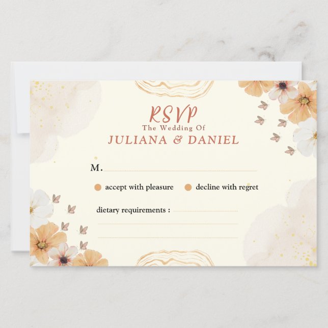 RSVP-Hochzeitskarte mit Creme Floral Design (Vorderseite)