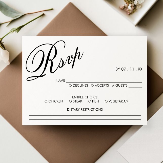 RSVP-Hochzeitsschrift für Schwarz und Weiß RSVP Karte (White & Black Elegant Script Wedding RSVP)