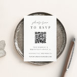 RSVP-Hochzeitsskripte für Schwarz/Weiß Begleitkarte<br><div class="desc">Personalisieren Sie diese kleine Einschließungskarte mit einem individuellen QR-Code und Ihrer Hochzeitswebsite,  um die Gäste zum UAWG online zu führen. Entworfen,  um unsere Inline Hochzeit Einladungen. Ein wunderschönes typografisches Design mit minimalistischem Ambiente,  modernes,  handgeschriebenes Asche-Schwarz-Script und klassische Serifenschrift.</div>