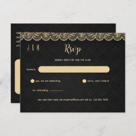 RSVP-Hochzeitszeitszitat für Black Gold Lace für p Postkarte