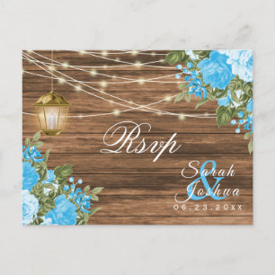 RSVP - Holz, Laternen und Babyblaue Blume Postkarte