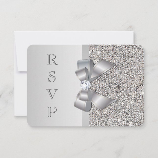 RSVP-Imitate Hochzeitstifte Silver Sequins Bow RSVP Karte (Vorderseite)