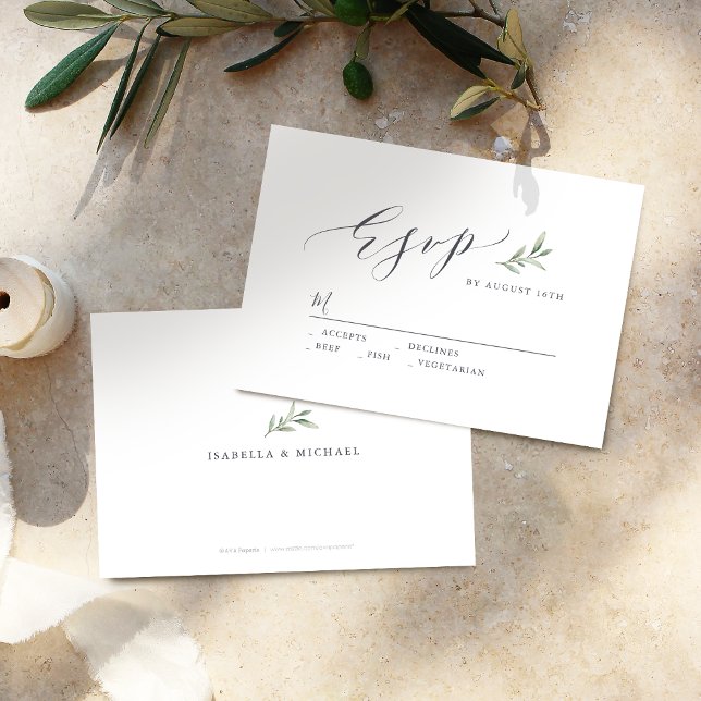 RSVP KARTE (Simple calligraphy rustic greenery wedding RSVP)