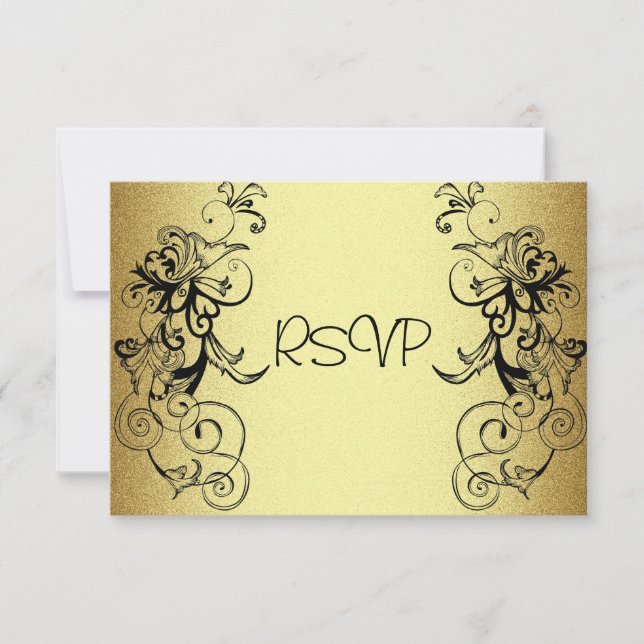 RSVP Karte Alle Ereignisse Elegante Gold Schwarze  (Vorderseite)
