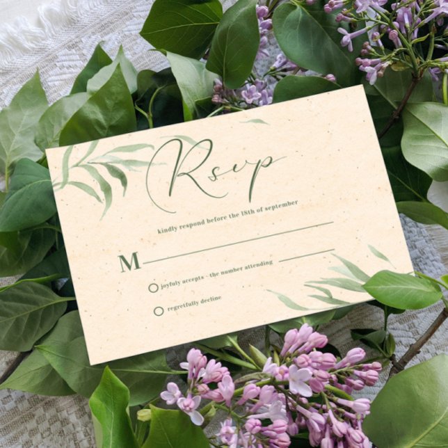 Rsvp-Karte, Beige-Papier in grünen Folien Einladung (Von Creator hochgeladen)