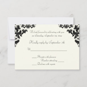 RSVP-Karte "Black and Ivory Damask" Einladung