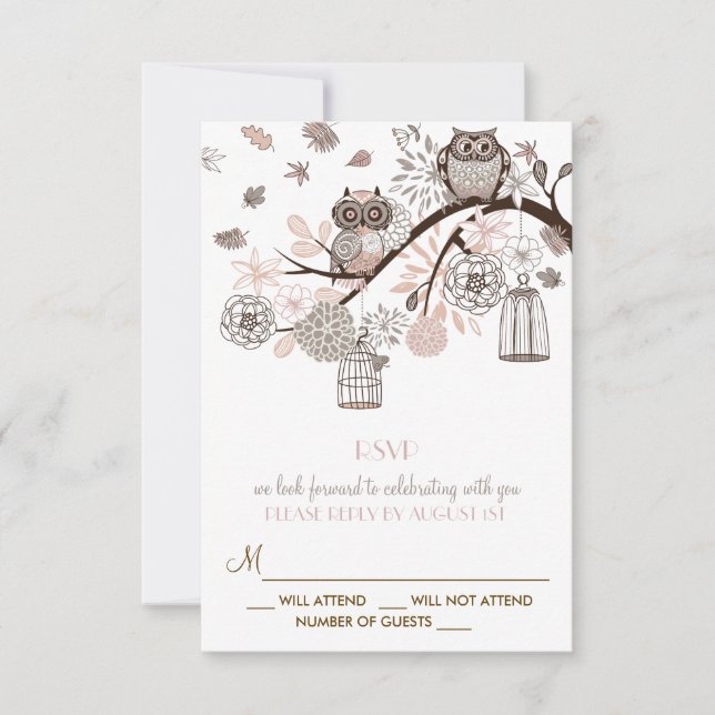 RSVP-Karte "Blush and Grey Owls Winter Wedding" RSVP Karte (Vorderseite)