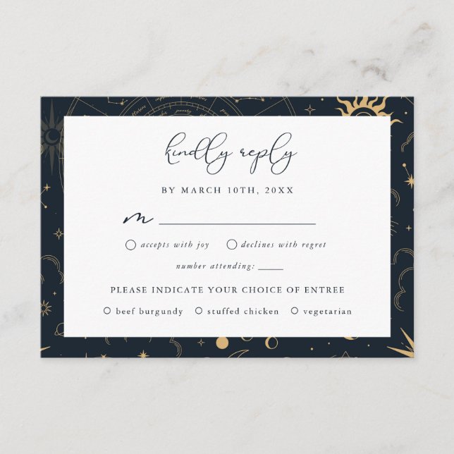 RSVP-Karte "Celestial Sun and Moon Stars" Begleitkarte (Vorderseite)