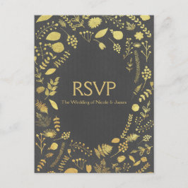 RSVP-Karte "Charcoal gray & Gold floral Wedding" Einladungspostkarte