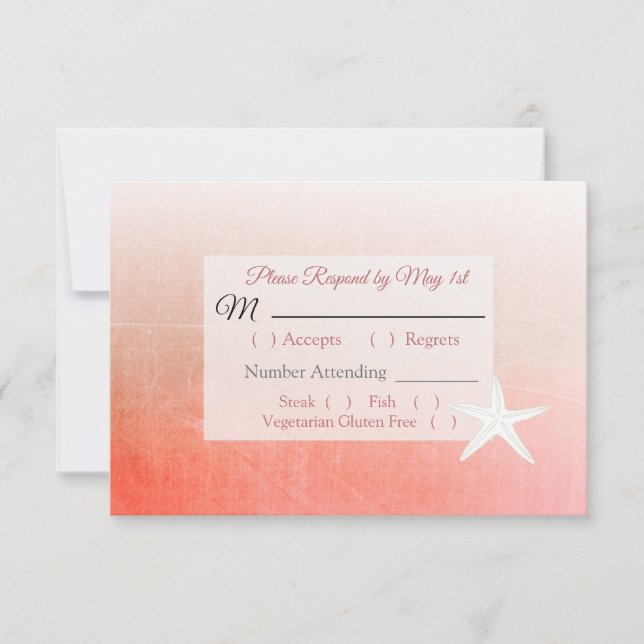 RSVP-Karte "Coral Starfish Tropical Wedding" RSVP Karte (Vorderseite)
