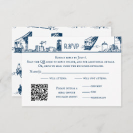 RSVP-Karte der Boston Toile Navy Dankeskarte