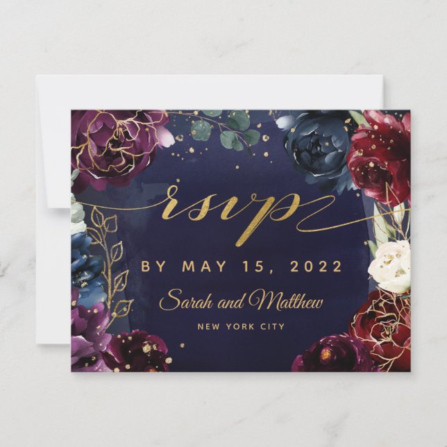 RSVP-Karte der Burgundy Navy für Hochzeitssendunge RSVP Karte (Vorderseite)