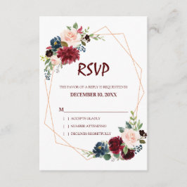 RSVP-Karte des Burgundy Red Navy Floral Geometric RSVP Karte