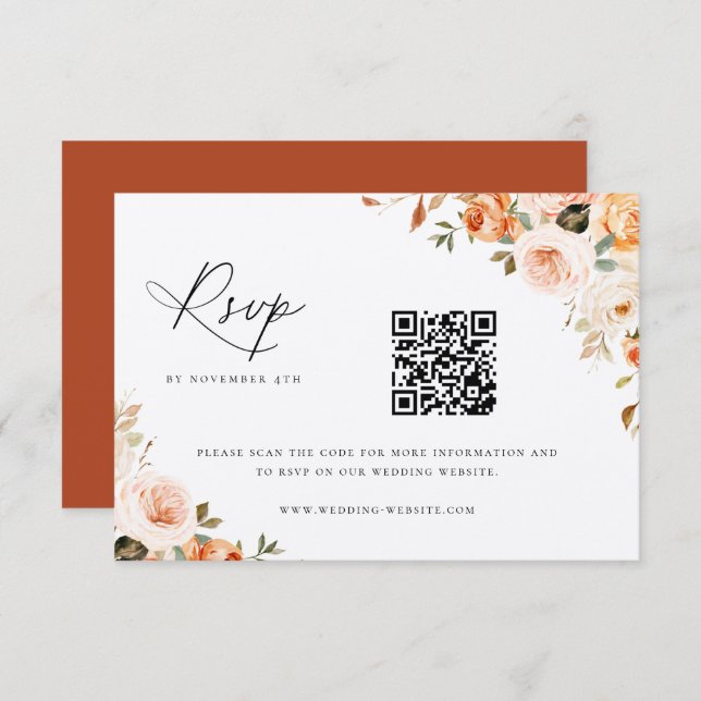 RSVP-Karte "Earthy Autumn Floral Wedding QR Code" RSVP Karte (Vorne/Hinten)