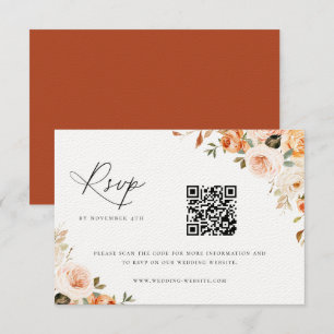 RSVP-Karte "Earthy Autumn Floral Wedding QR Code" RSVP Karte