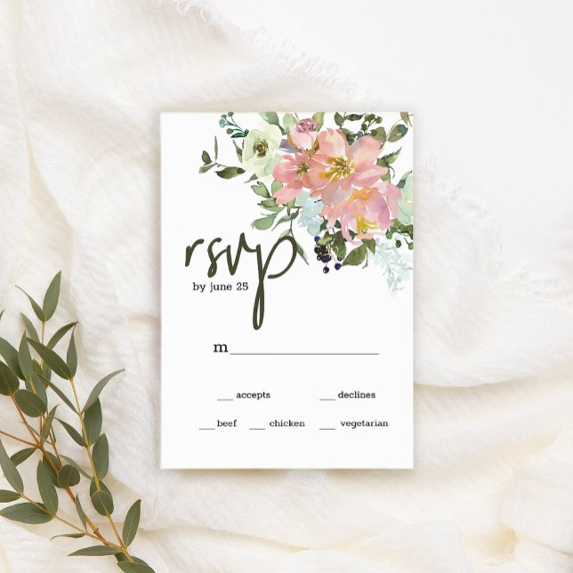 RSVP-Karte Eggshell and Blush Floral Wedding RSVP Karte (Von Creator hochgeladen)