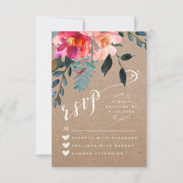RSVP KARTE | Elegant floral Rustikaler Frühling Tü (Vorderseite)
